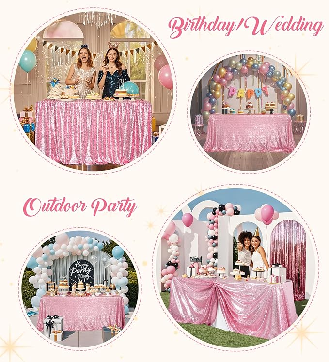 Juya Delight 50" x 80" Fuchsia Pink Rectangle Sequin Tablecloth for Party Dinner Banquet Festival Wedding Anniversary Exhibition Dessert Table