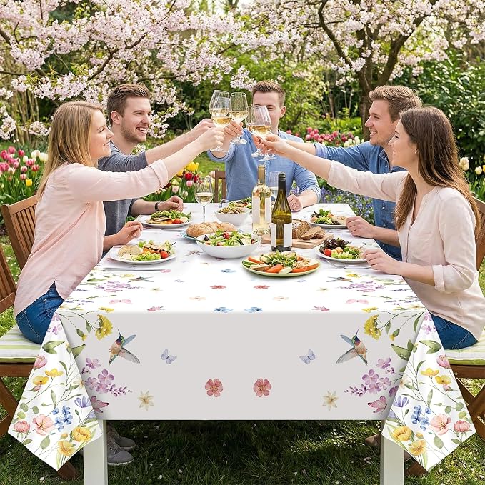 NatNarr 6 Pack Wildflower Plastic Tablecloths, 54 X 108Inch Spring Tablecloth Disposable Tea Party Table Cloth, Butterfly Wildflower Porcelain Tables Decor for Tea Party Birthday Garden Wedding Party