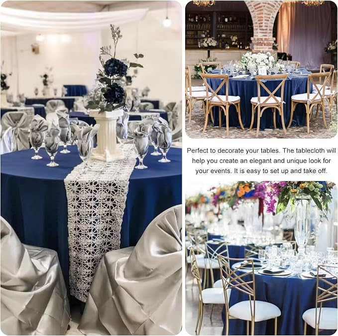 4 Pack 108 Inch Navy Blue Polyester Round Table Cloth Washable Fabric Table Covers for Wedding Dining Table Buffet Parties Banquet Decor