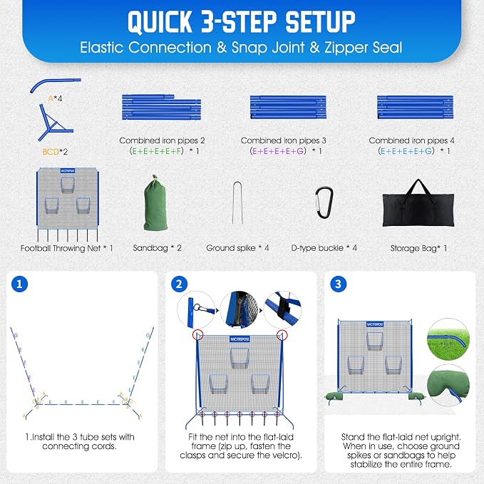 Football Throwing Net, Upgrade Heavy Duty Metal Frame Quarterback Training Equipment Throwing Machine with 1-4 Targets, Easy Setup Football Target Practice with CarryBag, Allweather Indoor Outdoor Use