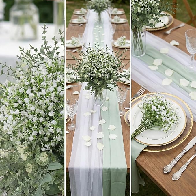 lovemoon Mixed Greenery Artificial Eucalyptus Stems, Baby Breath Artificial Flowers Bulk and Eucalyptus Leaves for Wedding Bouquets Home Office Floral Decor (100, Green and White)