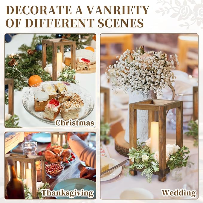 12Pcs Wooden Lanterns Wedding Centerpiece for Decorative, Rustic Candle Holder Decorative for Wedding Party, Flameless Candle Lantern for Valentine Wedding Table Decor