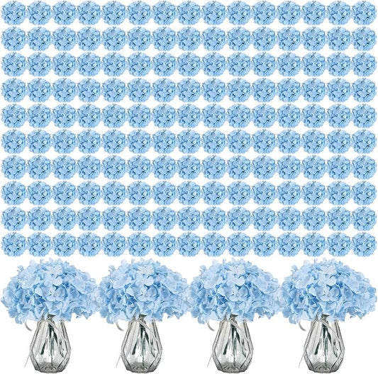 Auihiay 404PCS Hydrangea Artificial Flowers, Silk Artificial Flowers Heads with Stems, Blue Lifelike Faux Flowers for Wedding Centerpieces, Arch and Background, Party, Home, Baby Shower Decor