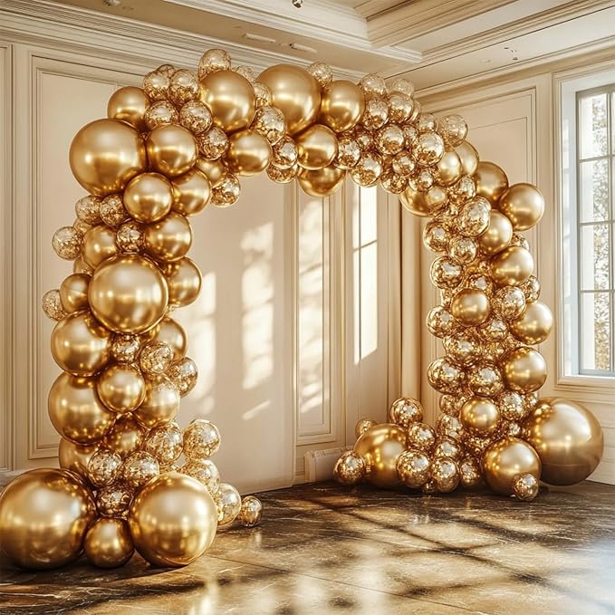 Gold Balloons, 98PCS Chrome Metallic Gold Balloon Garland Arch Kit, 18/12/10/5 Inch Different Sizes for Birthday Baby Shower Wedding Graduation Party Decorations