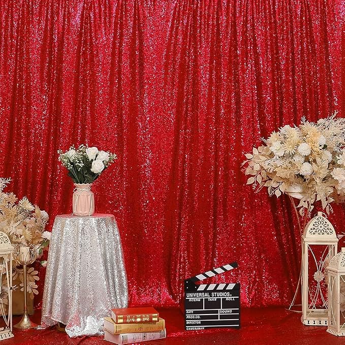 Eternal Beauty Red Sequin Backdrop, 20x10 Ft Glitter Background Curtains for Mother's Day Christmas Shimmer Photography Party Wedding Birthday Back Drop Decor