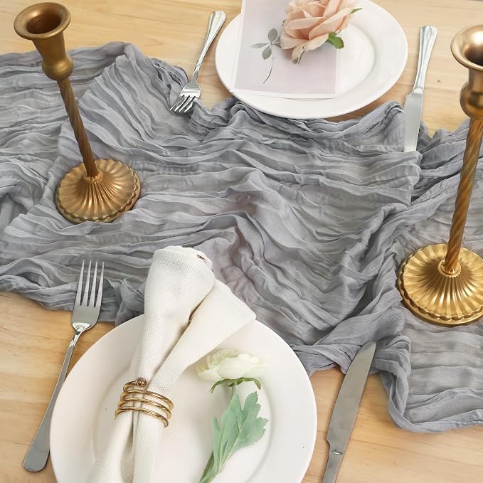 Grey Cheesecloth Table Runner 120 Inch 10FT Cheese Cloth Runners 1 Pack for Baby Shower, Wedding Decoration, Birthday Party, Graduation Decoration