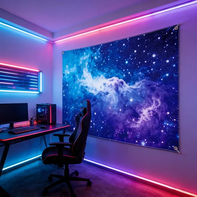 Galaxy Backdrop 10×6.5ft Starry Sky Universe Space Nebula Photo Background – Cosmic Galaxy Wall Hanging for Bedroom Decor & Party Decorations with Ribbon, Polyester Fabric