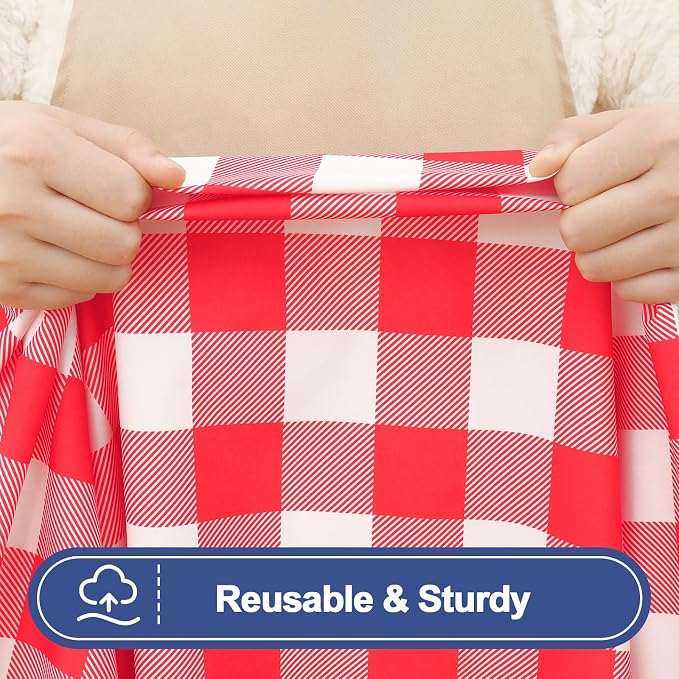 Smiry Picnic Table Cloth 6 Pack, Waterproof Elastic Fitted Tablecloths for 24x48 Rectangle Tables, Washable Polyester Buffalo Plaid Tablecloth for Camping, Dining & Outdoor (Red & White, 24" x 48")