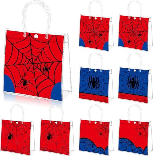 Wood Homing 24PCS Spider Birthday Clear PVC Gift Bag with Handle, Spider Themed Reusable Plastic Party Favor Bags for Kids, Super Fun Transparent Goodie Bags for Baby Shower Summer Birthday Decoration