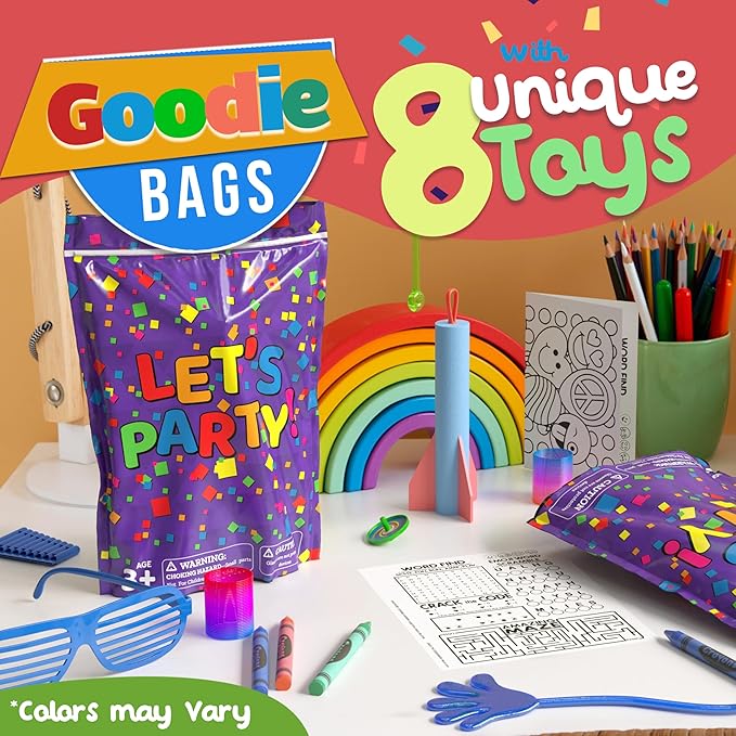 Crown Display Party Favors for Kids 10 Pre Filled Party Favor Bags - Let's Party Fun Goodie Bags Stuffers for Kids with Fidget Toys and Small Toys Goody Bag Stuffers - Party Favors for Kids 4-8