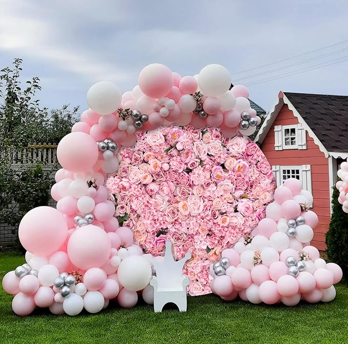 Rose Flowers Round Backdrop Cover 7.2ftx7.2ft Pink Roses Wall Backdrop for Wedding Decorations Banquet Engageing Bridal Shower Birthday Party Photography Studio Props Background Floral Party