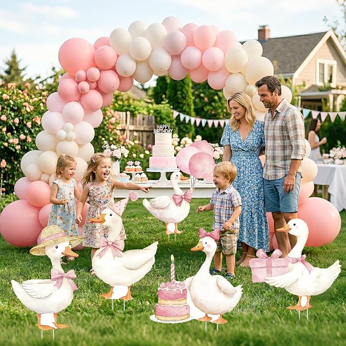 5Pcs Silly Goose Baby Shower Decorations, Pink Large Goose Cardboard Cutout Standup, Geese Birthday Party Sign for Photo Booth Props Backdrop Garden Entrance Decor Cartoon Party Supplies