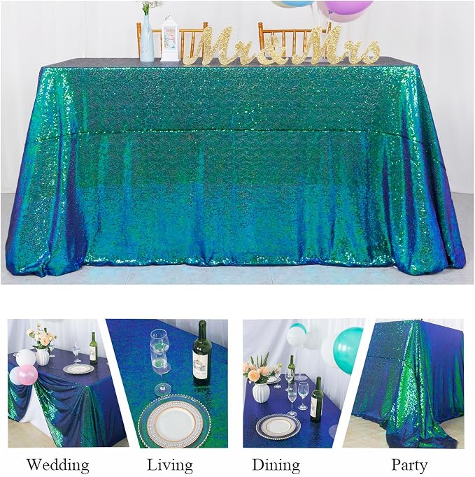 ShiDianYi Iridescent Green Tablecloth for Birthday Wedding Decor 60X102 Inch Sequin Tablecloth Green Table Cloth for Rectangle Sparkle Table Overlay Green Blue Tablecloth Mermaid