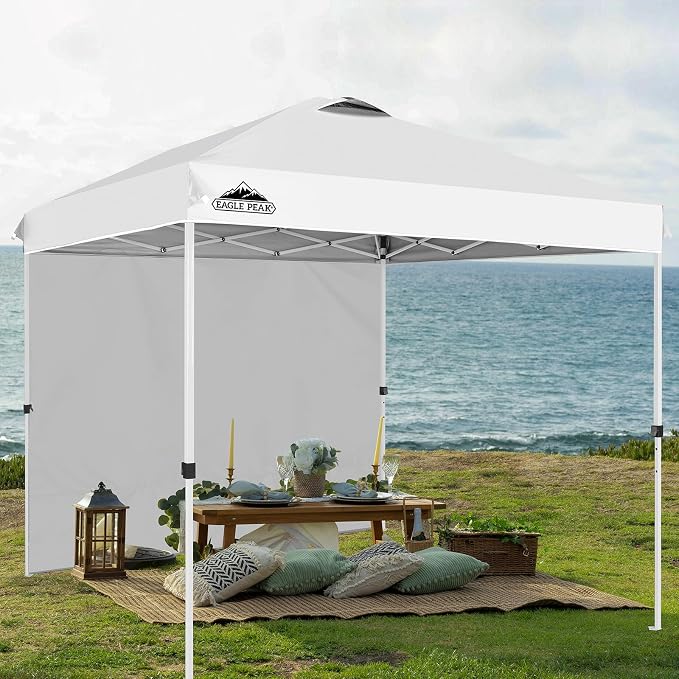 EAGLE PEAK Commercial Canopy 8x8 Pop Up Canopy Tent with 1 Sidewall, Easy Setup Heavy Duty Instant Event Shelter for Vendors & Markets, Outdoor Sun Shade, White