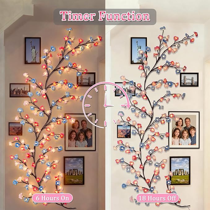 7.55 FT 144 LED Cherry Blossom Tree Branch Lights for Wall,8 Modes Artificial Pink Cherry Blossom Garland with Remote and Timer,Willow Vine Lights (144 LED Three-Color Cherry Blossom)