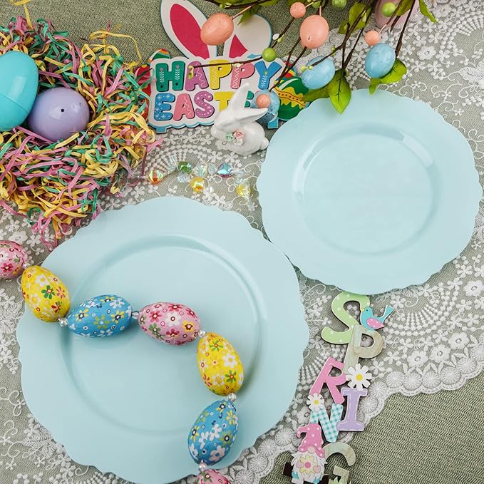 WDF 60pcs Mint Green Plastic Plates - Baroque Dinner Plates Including 30 Green Plates Disposable10.25inch, 30 Dessert Plates 7.5inch for Upscale Wedding/Party/Picnic/Spring
