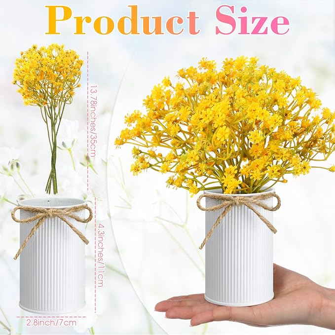 Wavwavw 6 Set Babys Breath Artificial Flowers Centerpieces for Tables Gypsophila Faux Fake Flowers with Vase Floral Arrangement Bouquets for Wedding Dining Table Home Party Decor