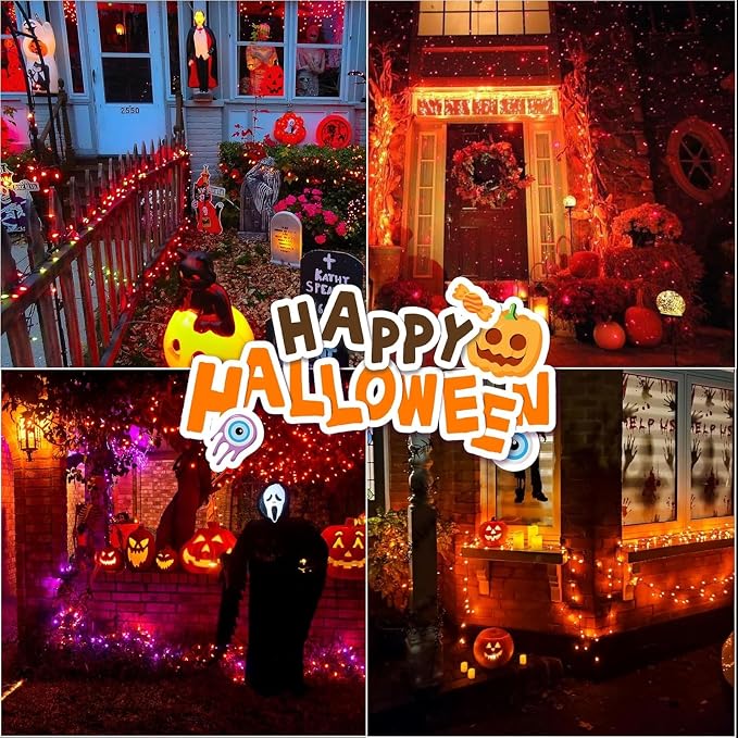 LAMPHOME 165ft Halloween Lights, 500 LED Transparent Wire Fairy Starry String Light Plug in, 16Lighting Modes for Indoor Outdoor Xmas Tree Wedding Party Decoration (Orange)