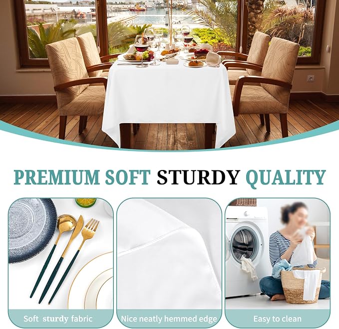Pesonlook 12 Pack White Tablecloth-60 x 126Inch Rectangular Tablecloth Polyester Washable Fabric Table Cover for 8 Feet Rectangle Tables, for Wedding/Buffet Party/Dining Table/Events