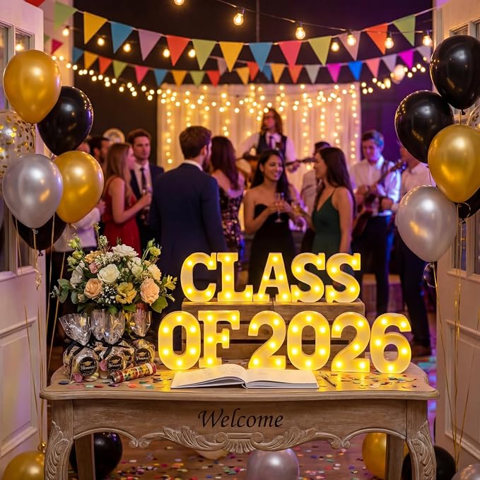 Honoson 11 Pcs Graduation Decorations Class of 2026 Lights up Sign Grad Party Table Decorations for 2026 Preschool High School College Table Centerpieces Decor Party Supplies