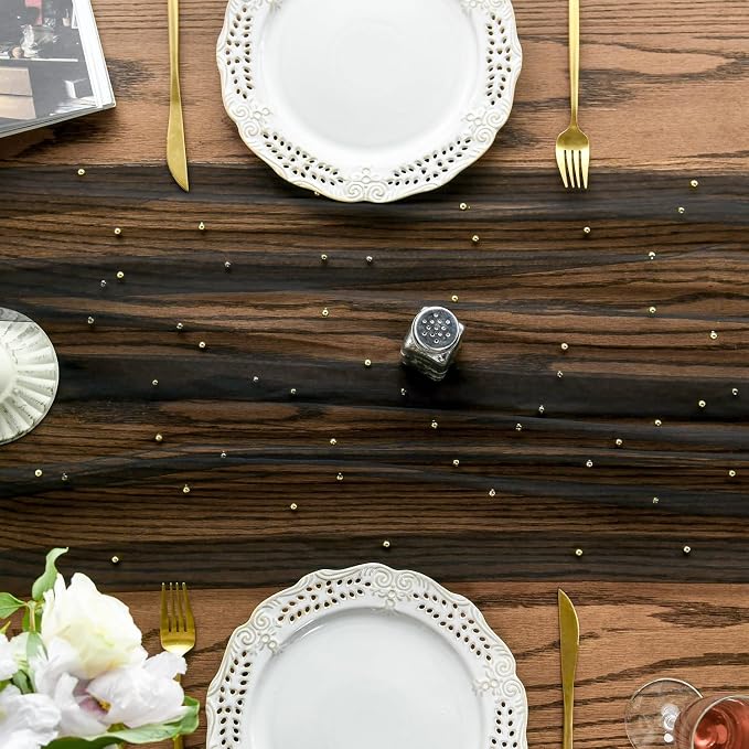 Artoid Mode 10PCS Pearl Black Gauze Table Runner 120 Inch 10FT, Seasonal Sheer Dining Holiday Wedding Birthday Baby Shower Table Decor for Home Party