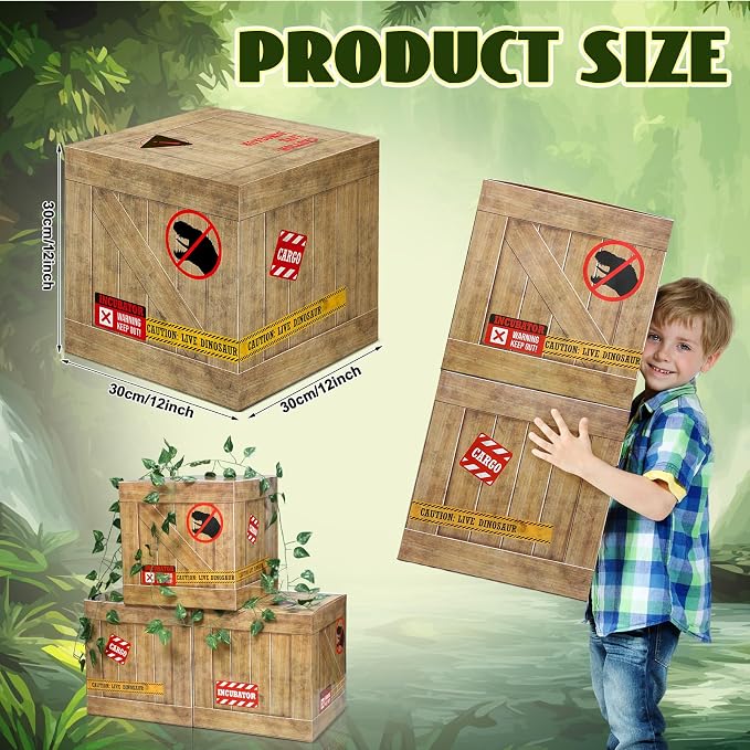 Bucherry 6 Pcs Dinosaur Party Decorations 6dino Theme Boxes 12 x 12 x 12 Inch Dino Birthday Table Centerpieces Decor for Birthday Party Dinosaur Trunk or Treat Car Decorations(Light Brown)