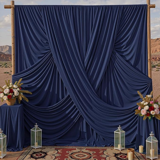 20x10ft Navy Blue Backdrop Curtains for Parties, 4 Panels 5x10ft Wrinkle-Free Polyester Background Curtains for Wedding, Birthday, Baby Shower,Graduation, Decorations