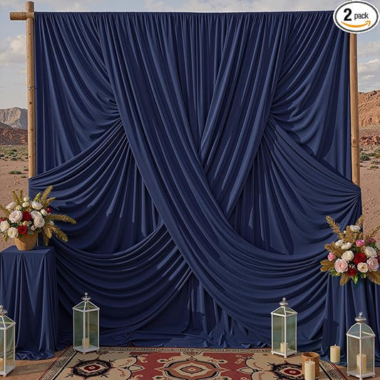 10x10ft Navy Blue Backdrop Curtains for Parties, 2 Panels 5x10ft Wrinkle-Free Polyester Background Curtains for Wedding, Birthday, Baby Shower,Graduation, Decorations