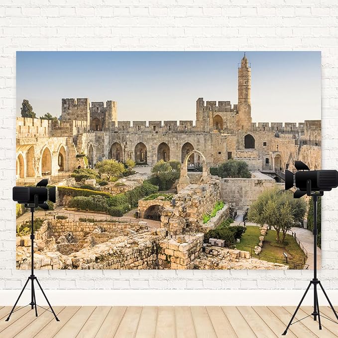 15x8ft Jerusalem Backdrop Israel David Tower Photography Background The Old City Ancient Ruins Historical Sites Travel Holiday Party Banner Decorations Kid Artistic Portrait Photo Booth Prop