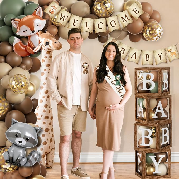 Woodland Baby Shower Decorations,273pcs Woodland Animals Baby Shower Plates and Napkin Sets Banner Backdrop Tablecloth Cake Topper Box Balloon Garland for Forest Birthday Decorations