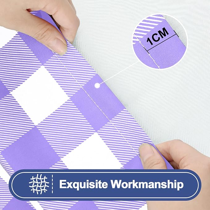 Smiry Picnic Table Cloth 4 Pack, Waterproof Elastic Fitted Tablecloths for 6FT Rectangle Tables, Washable Polyester Buffalo Plaid Tablecloth for Camping, Dining & Outdoor (Purple & White, 30" x 72")
