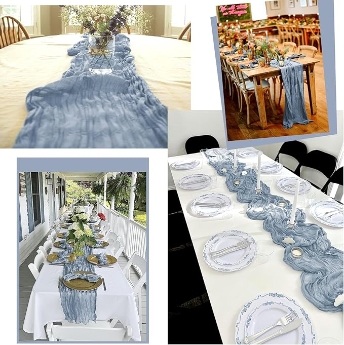 24 Pack Dusty Blue Table Runner 10Ft Cheesecloth Table Runner Rustic Gauze Table Runners Romantic Long Sheer Fabric Cheese Cloth Table Runners for Wedding Party Bridal Baby Shower
