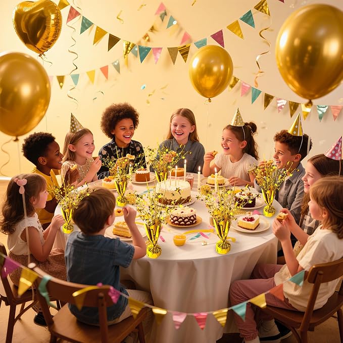 FUBININA 18 Pack Metallic Foil Spray Centerpiece Star Table Decoration Burst Glitter Tabletop Centerpieces for Birthday Christmas New Years Nye Wedding Graduation Holiday Party Supplies Decor, Gold