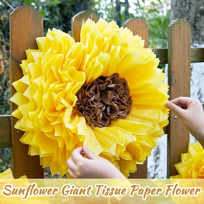 Sunflower Tissue Paper Flowers 19'' Giant Yellow Paper Flowers Decoration for Wall Large Sunflower Tissue Pom Poms Hanging for Spring Wedding Bridal Shower Birthday Classroom Bulletin Board Decor
