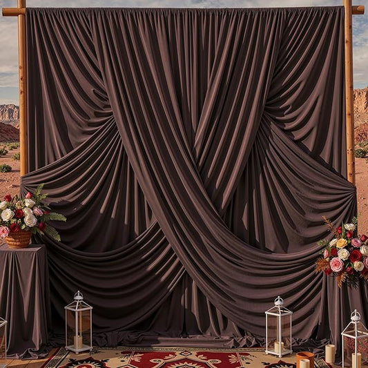 20x10ft Brown Backdrop Curtains for Parties, 4 Panels 5x10ft Wrinkle-Free Polyester Background Curtains for Wedding, Birthday, Baby Shower,Graduation, Decorations