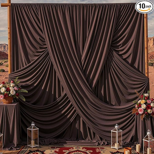 50x10ft Brown Backdrop Curtains for Parties, 10 Panels 5x10ft Wrinkle-Free Polyester Background Curtains for Wedding, Birthday, Baby Shower,Graduation, Decorations