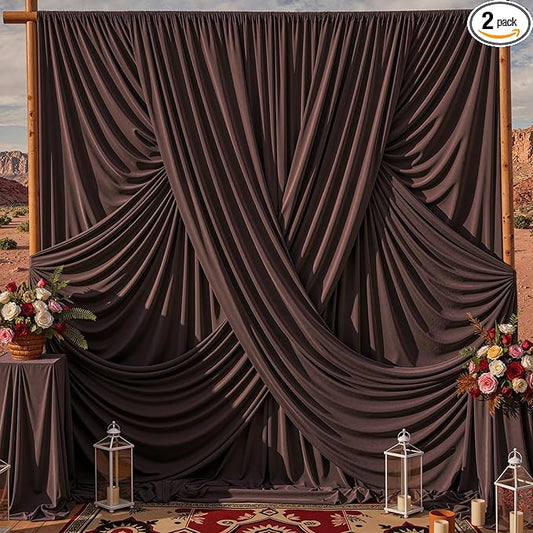 10x10ft Brown Backdrop Curtains for Parties, 2 Panels 5x10ft Wrinkle-Free Polyester Background Curtains for Wedding, Birthday, Baby Shower,Graduation, Decorations