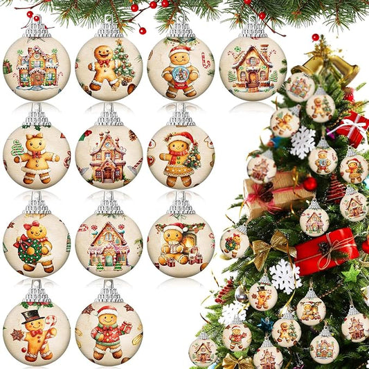 Outus 24 pcs Christmas Tree Ornaments Ball Vintage Gingerbread Man Decorations for Tree Vintage Style Hanging Ornaments Farmhouse Home Fireplace Decoration Holiday Party Favors