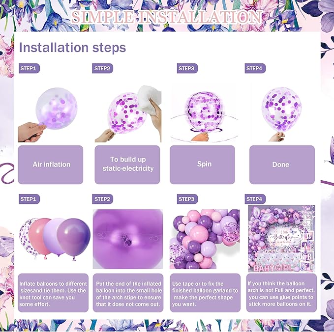 Purple Butterfly Baby Shower Decorations for Girl - Lavender Pink Party Supplies Include Balloon Garland Arch, Backdrop, Table Cover, 4 Boxes, Foil Balloons - A Little Butterfly is on the Way