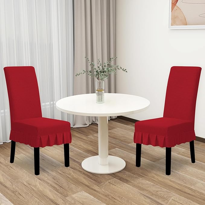 Easy-Going Dining Chair Covers Stretch Parsons Chair Slipcover with Skirt Chair Covers for Dining Room Restaurant Banquet (2 PCS, Red)