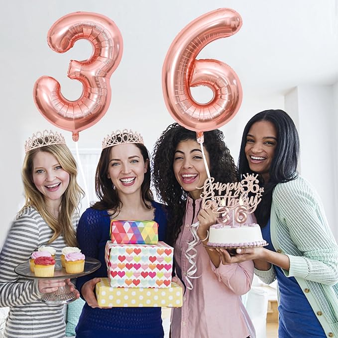 36th Birthday Decorations for Women, Including 36th Birthday Sash and Tiara, Cake Topper and Candles, Number Balloons, 36 Year Old Gifts for Women