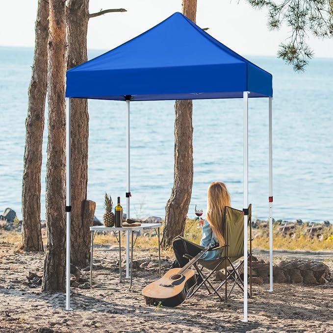 COOS BAY 5x5 Pop Up Canopy Tent, Portable Lightweight Sun Shelter with Carry Bag, Easy Setup Outdoor Canopy for Beach, Camping, Sports & Backyard Shade, Blue