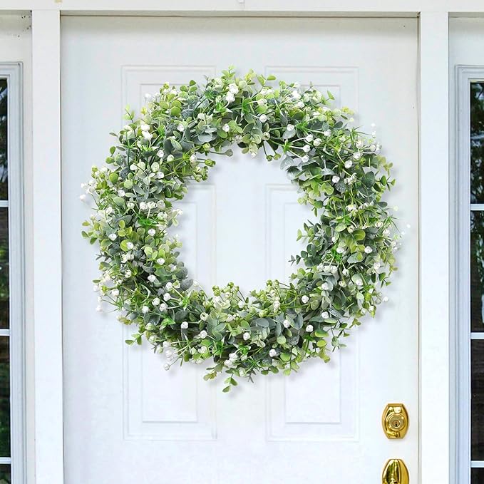 SOMYTING Faux Eucalyptus Garland 2 Pack Fake Vines Hanging Eucalyptus Babys Breath Greenery Garland Spring Garland for Mantle Table Wedding Backdrop Arch Party Wall Decor (2PCS)