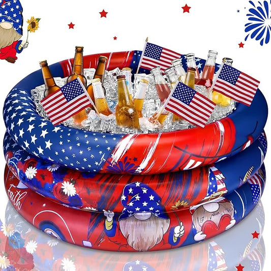 Fourluoo Patriotic Inflatable Cooler 4th of July Inflatable Blow up Party Decorations Large PVC Floating Ice Chest Gnome Truck Faith Drink Holder for Holiday Birthday Party Outdoor Garden Yard Decor