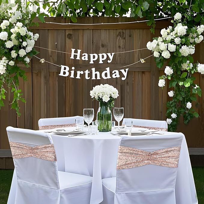 Eternal Beauty Set of 30 Rose Gold Chair Sashes Sequin Bands Bows Chair Sashes for Wedding Folding Chairs