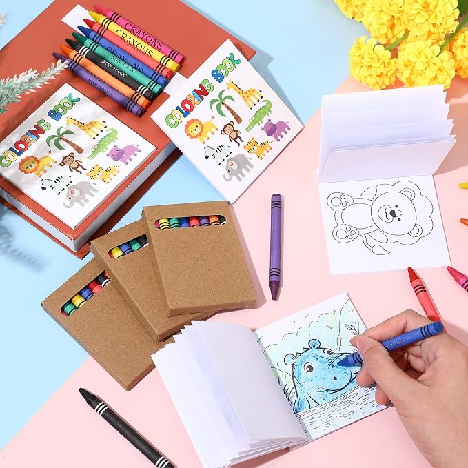 270 Pcs Zoo Animals Mini Coloring Books Welcome Back to School Gifts for Students with Crayons Bulk, Jungle Safari Coloring Books Party Favor Goodie Bag Gift Stuffer Gift Activities DIY Craft