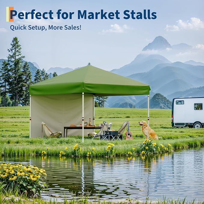 GarveeLife Pop Up Canopy with 4 Sidewalls - Easy Up Camping Tent with One Button Push Setup - 1 Roller Bag, 3 Adjustable Height, 4 Weight Bags for Deck, Garden, Sports, Beach, Party - Brown