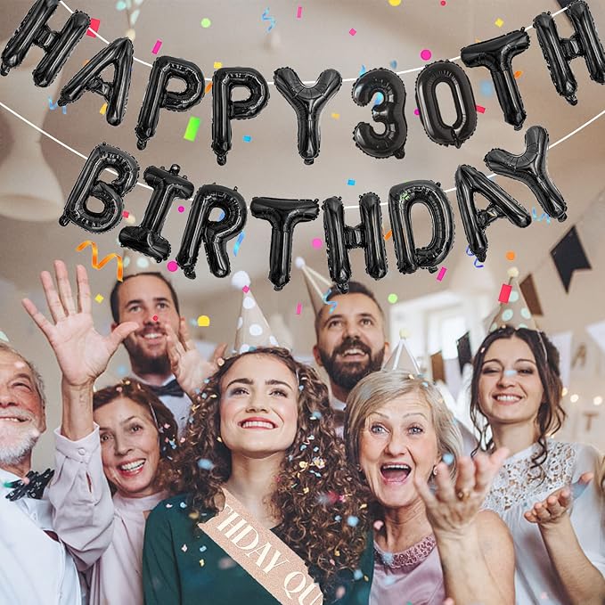 76pcs Happy Birthday Balloon Banner, Black Balloons Letters, Personalized 16" Mylar Foil Birthday Decorations includes 2 Sets A- Z, 1 set Number 0-9 and "HAPPY BIRTHDAY" letters (with Balloon Pump)