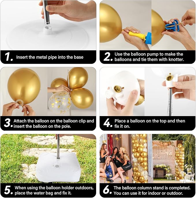 2 Sets Metallic Gold Balloon Column Stand Kit with 100 Balloons Adjustable Balloon Tower Stand with Bases for Floor Gold Confetti Balloons Column Kit for Shower Birthday Wedding Back to School Party