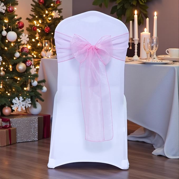 MDS® Pack of 300 Organza Chair Sashes for Wedding Decoration, Reusable Sheer Chair Bows for Banquet Chair Cover, Reception, Bridal Shower, Baby Shower, Birthday Party & Special Events - Blush Pink